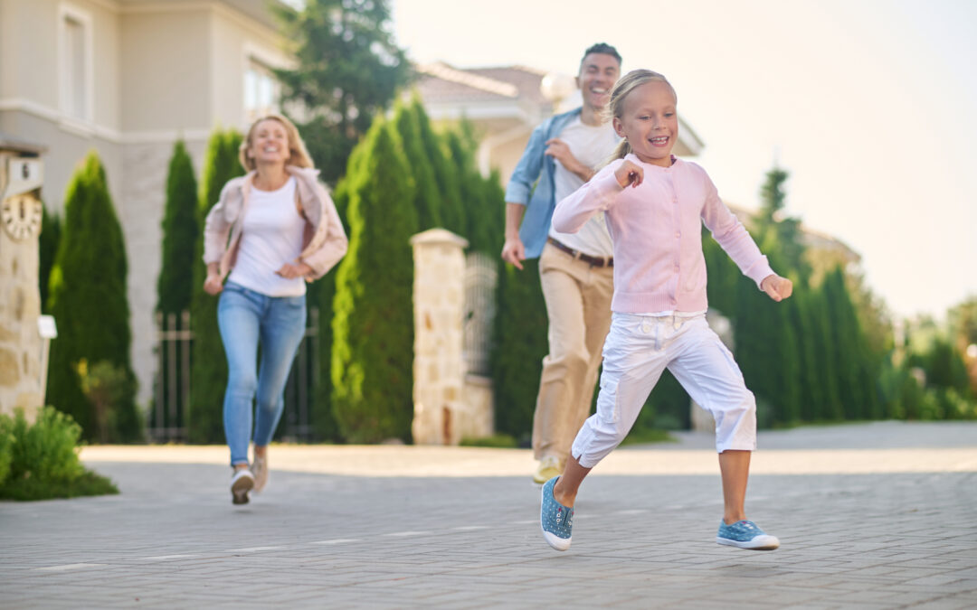 Young family having a walk and enjoying